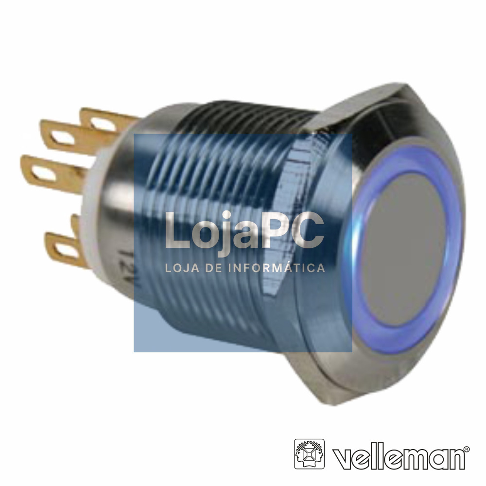 INTERRUPTOR REDONDO DE METAL SPDT 1NO 1NC ANEL AZUL 19MM