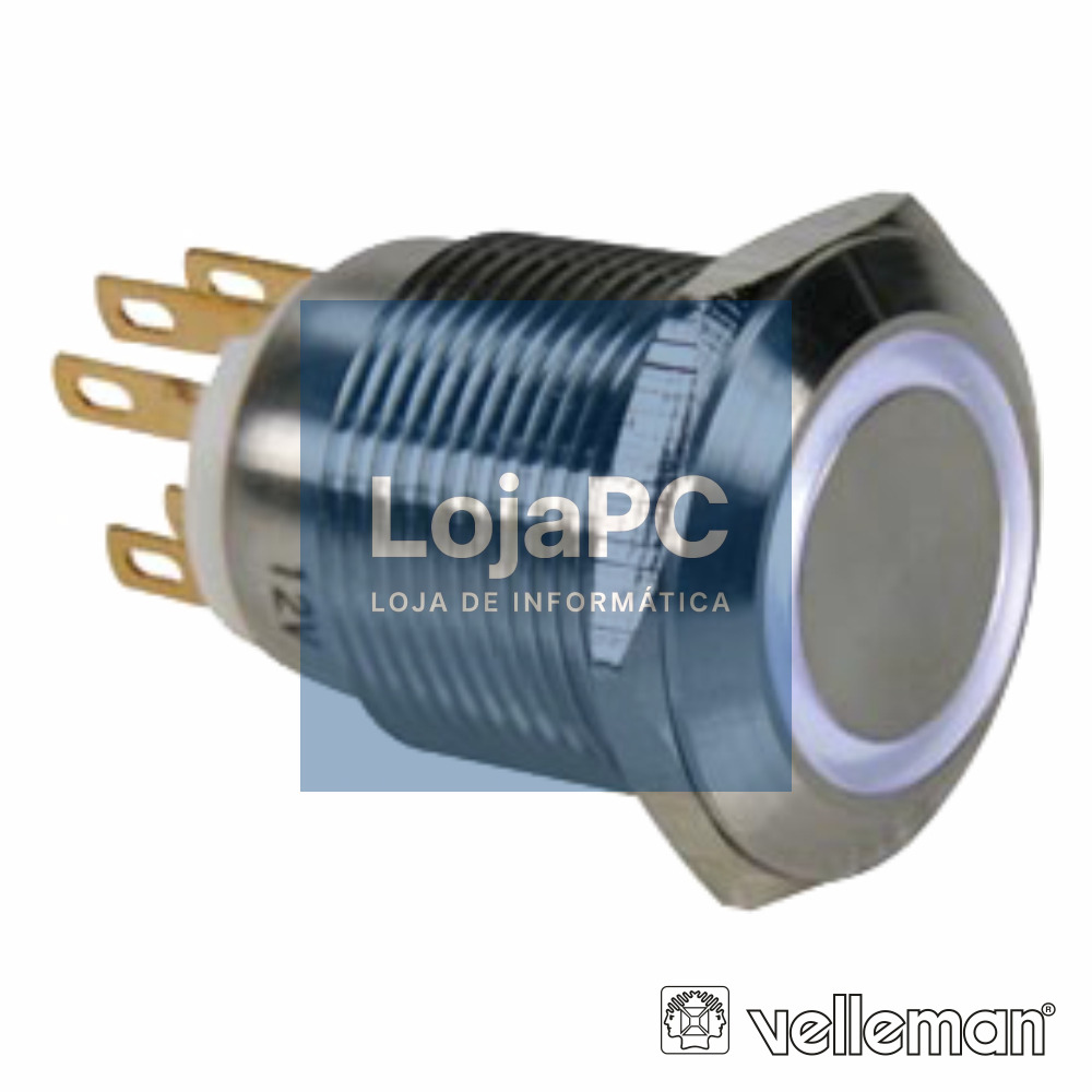 INTERRUPTOR REDONDO DE METAL SPDT 1NO 1NC ANEL BRANCO 19MM