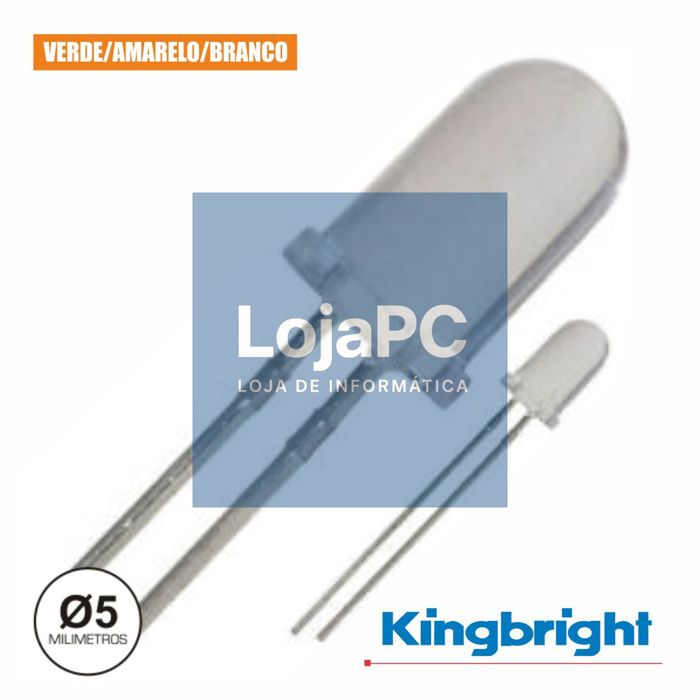 LED 5MM ALTO BRILHO VERDE AMARELO E BRANCO DIFUSO KINGBRIGHT