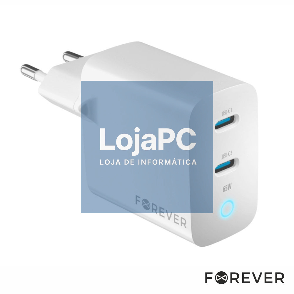 Alimentador Comutado 2xUSB-C PD/QC 65W GaN FOREVER