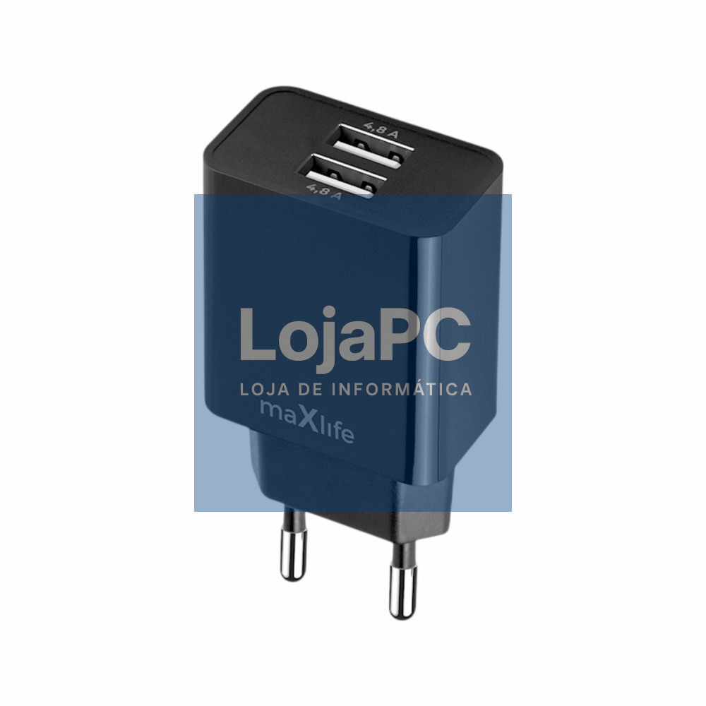 Alimentador Comutado 2xUSB-A 4.8A Preto MAXLIFE