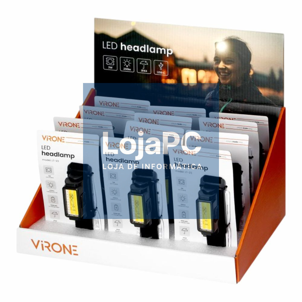 Expositor 12x Lanternas De Cabeça LED COB 250lm CCT VIRONE