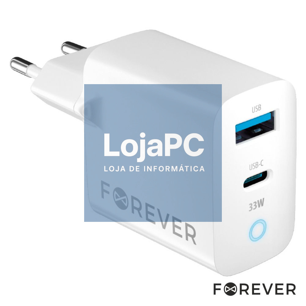 Alimentador Comutado 1xUSB-C/1xUSB-A PD/QC 33W GaN FOREVER