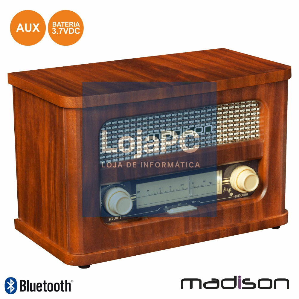 RÁDIO PORTÁTIL FM BT LED VINTAGE MADISON