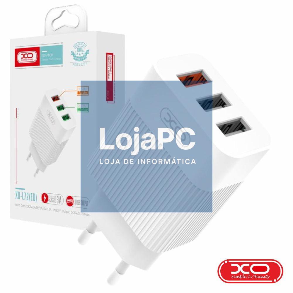 Alimentador 3 USB-A 5V QC3.0 2.1A Branco XO