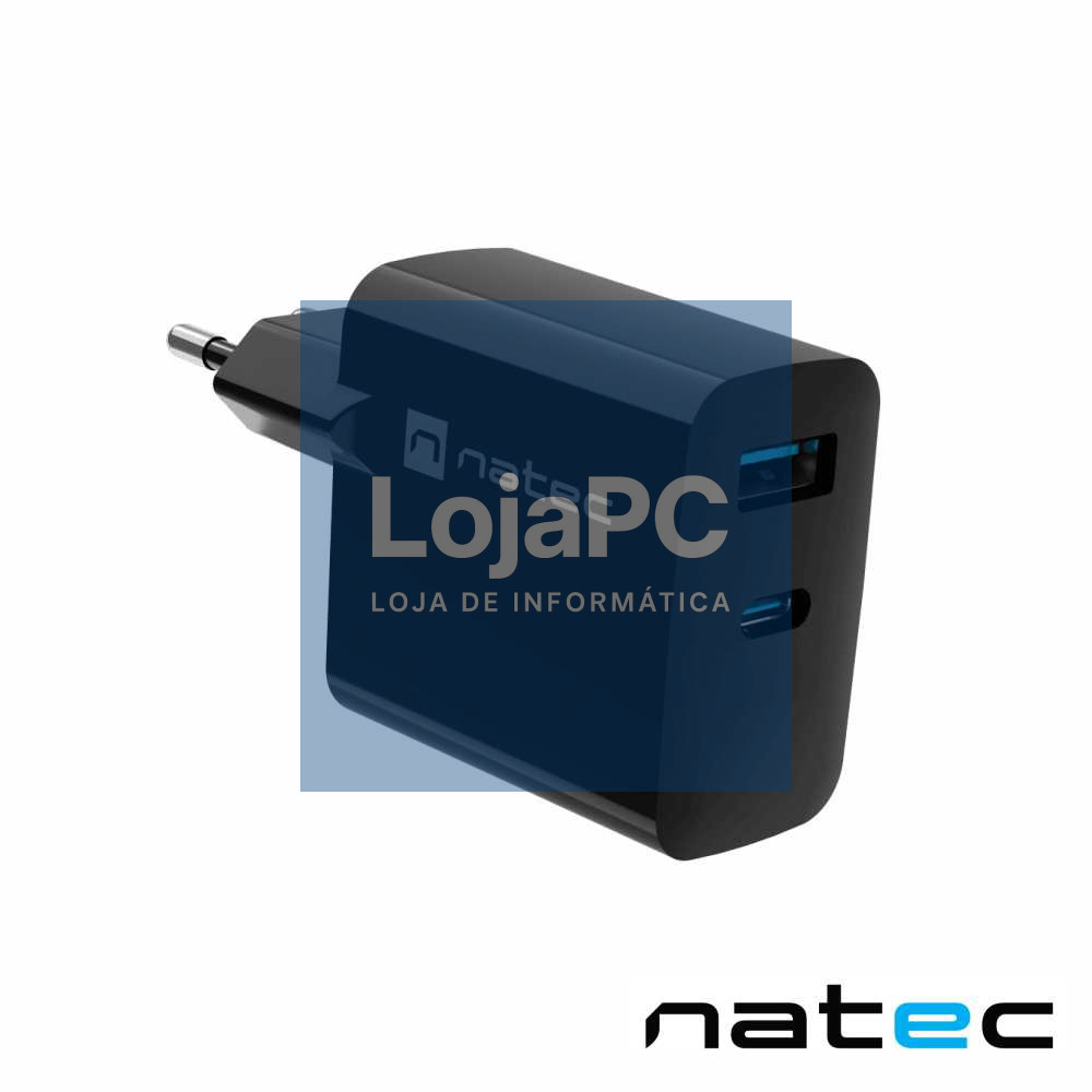 Alimentador GaN 45W PD/QC USB-C/USB-A RIBERA Preto NATEC