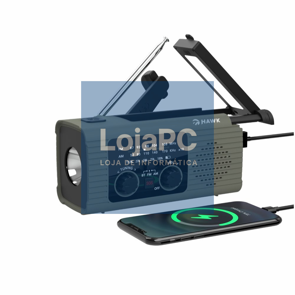Rádio Solar FM/AM C/ Dínamo/Lanterna/Powerbank/Bluetooth