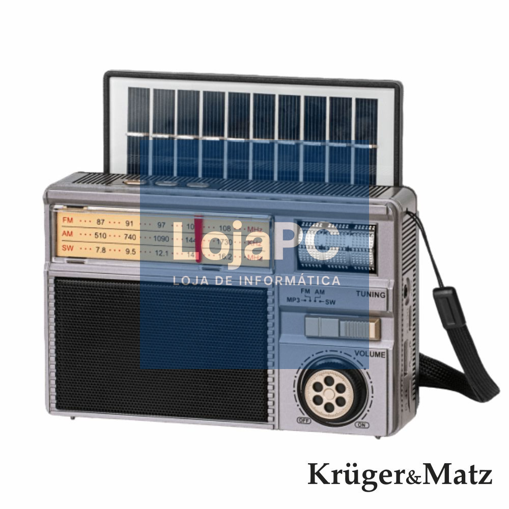 Rádio Portátil AM/FM/SW e MP3 C/Painel Solar KRUGERMATZ