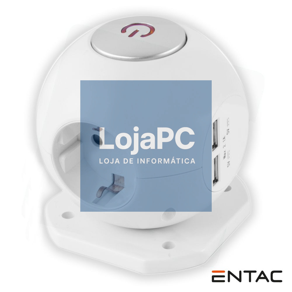 Tomada Elétrica Globo C/ 3 Saídas 2x USB 2.1A Branco ENTAC