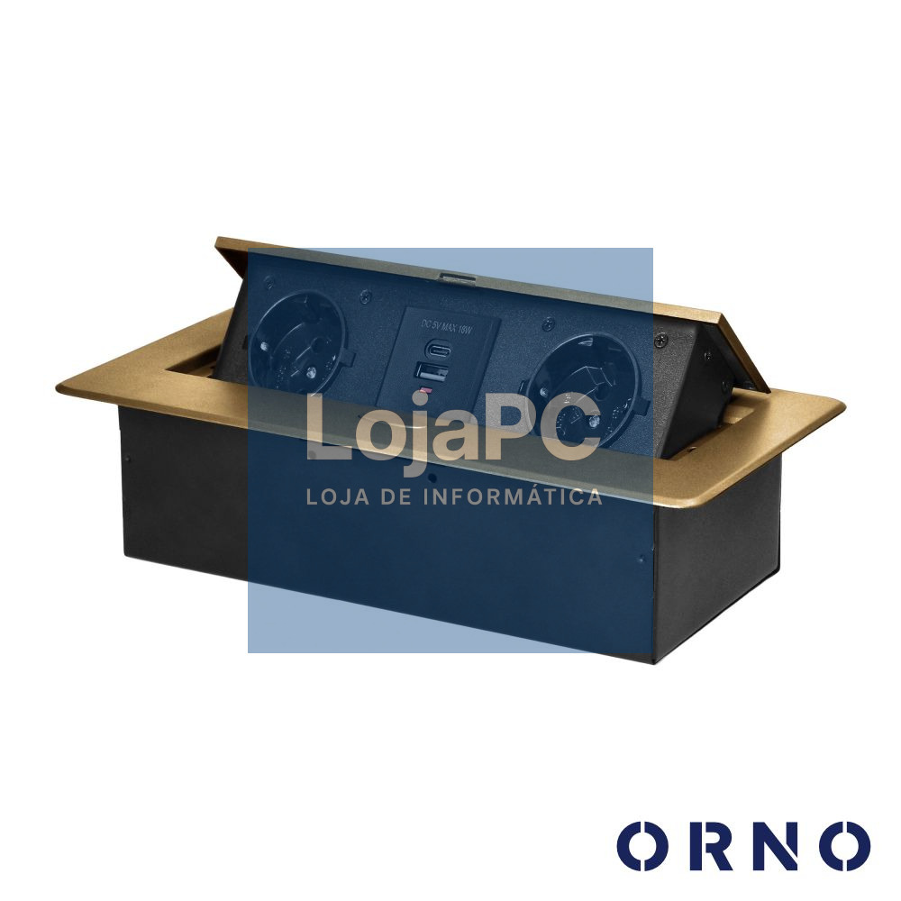 Tomada Elétrica Encastrar 2x Schuko 2x USB Dourado ORNO