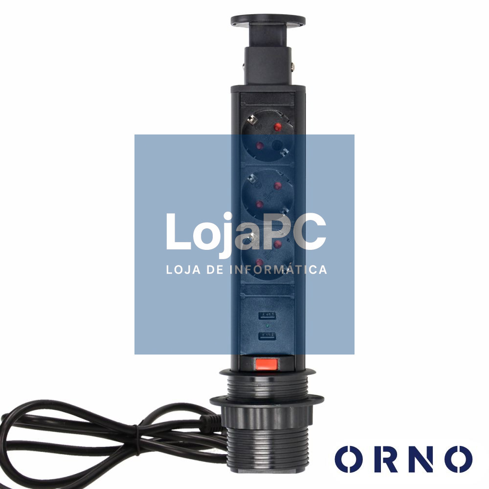 Tomada Elétrica Encastrar 3x Schuko 2x USB-A Preta ORNO