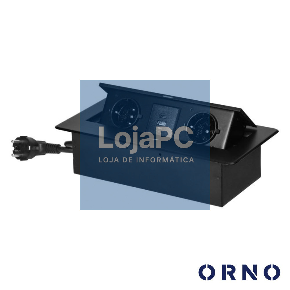 Tomada Elétrica Encastrar 2x Schuko 2x USB Preto ORNO