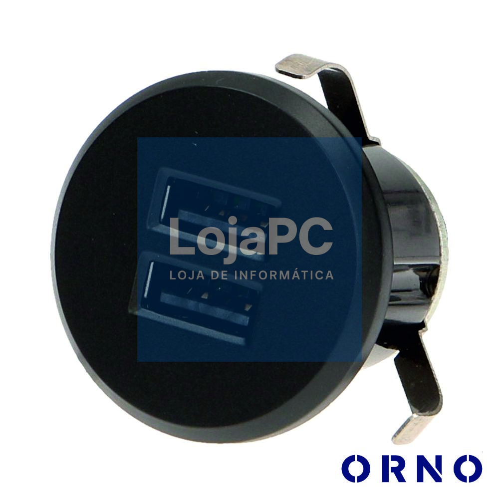 Tomada C/ 2 Saídas USB P/ Secretária 5V / 2.1A Preto ORNO