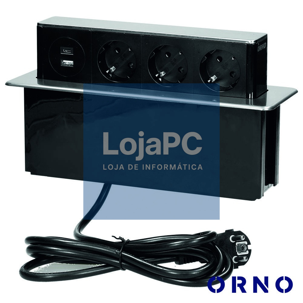Tomada Elétrica C/ 3 Saídas P/ Secretária 1 USB Preto ORNO