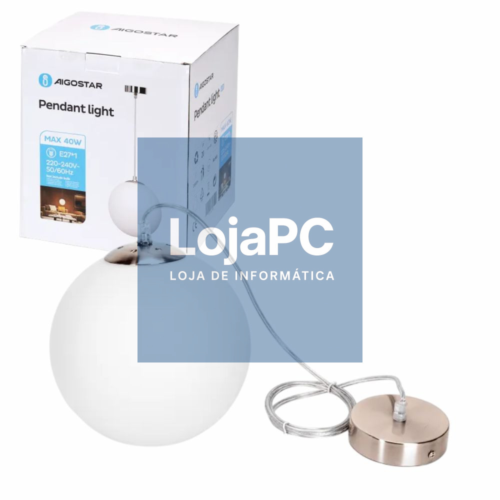 Candeeiro Teto E27 Globo de Vidro 1.6m Branco