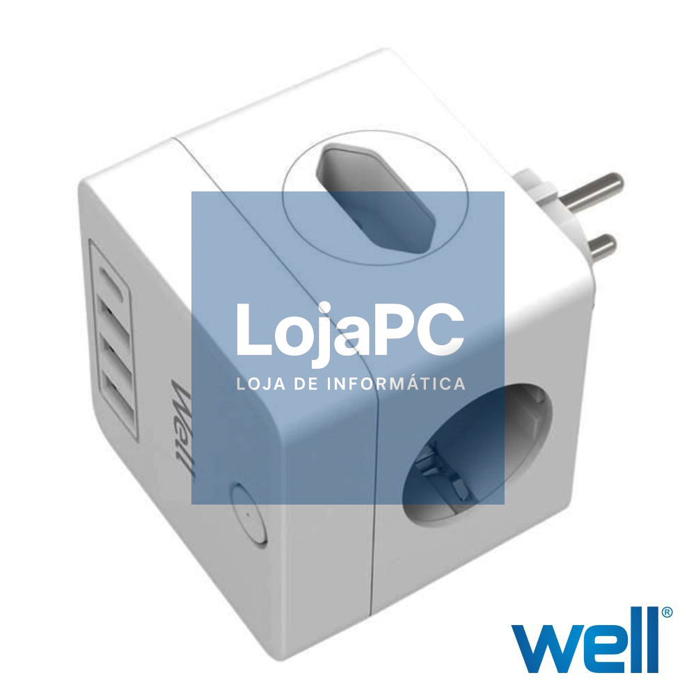 Ficha Elétrica Adaptadora 2xSchuko/2xEuro/3xUSB-A/1xUSB-C