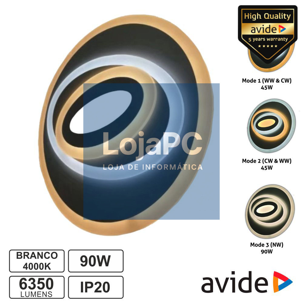Candeeiro Decorativo LED 90W 3000K-4000K-6400K AVIDE
