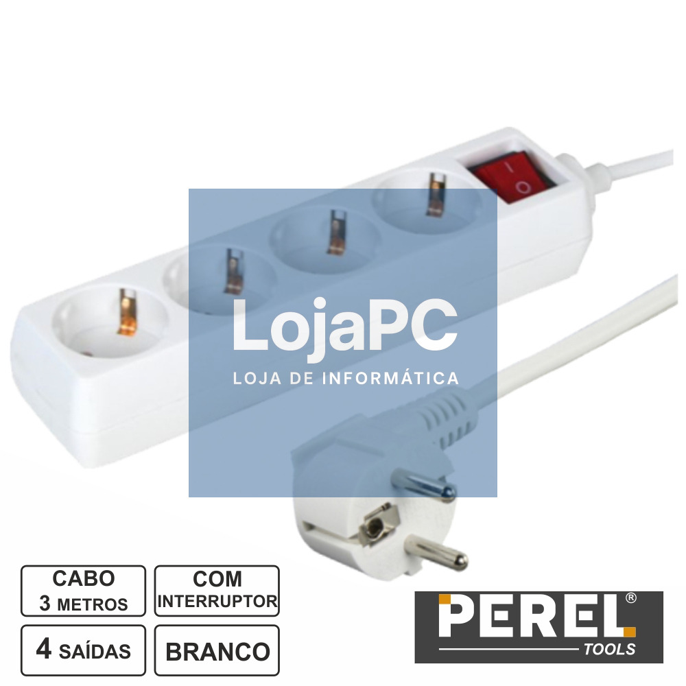 TOMADA ELÉTRICA C/ 4 SAÍDAS INTERRUPTOR 3M BRANCO PEREL