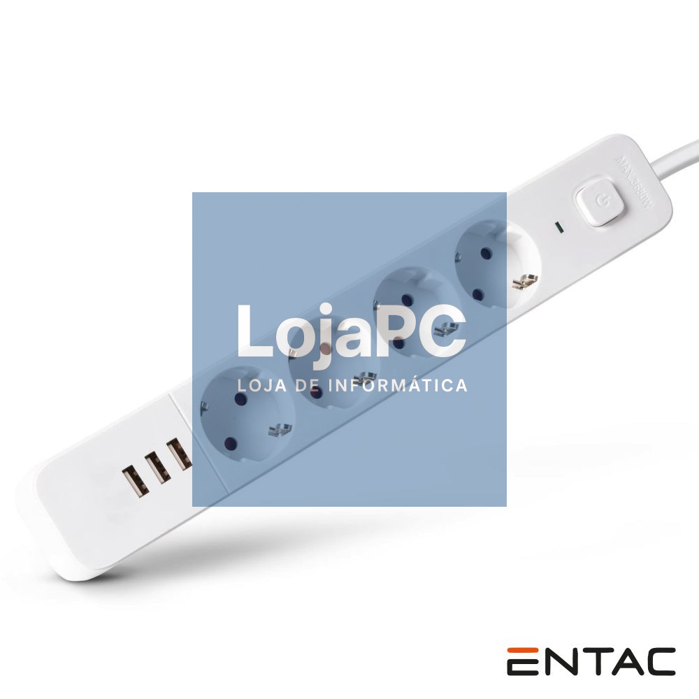 Extensão Elétrica 4x Schuko +3 USB C/ Interruptor 1.5m ENTAC
