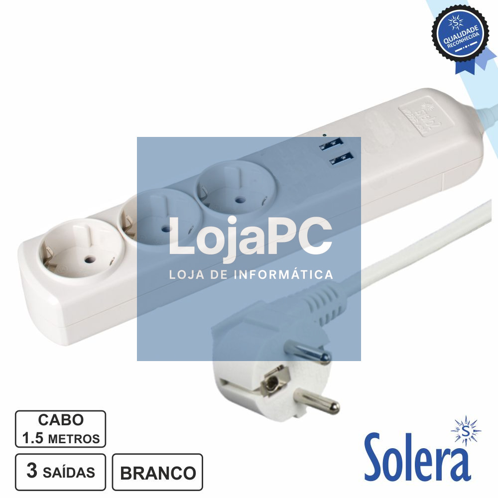 TOMADA ELÉTRICA C/ 3 SAÍDAS 1.5M 2USB 2.1A SOLERA