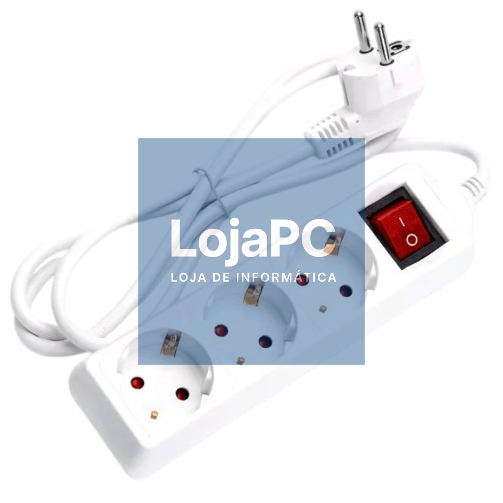 TOMADA ELÉTRICA C/ 3 SAÍDAS INTERRUPTOR 1.5M BRANCO