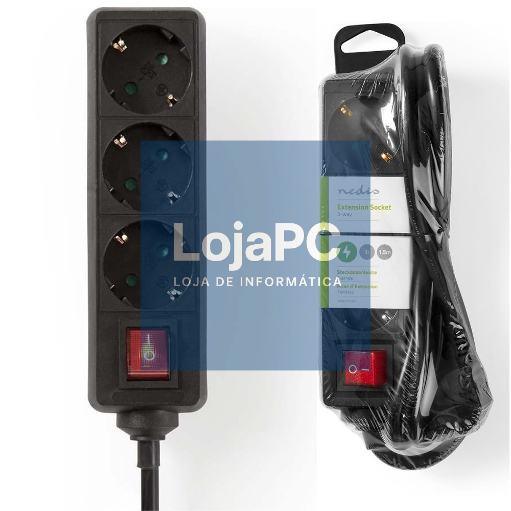 Tomada Elétrica c/ 3 Saídas Interruptor On/Off 1.5m NEDIS