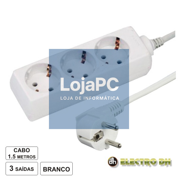 TOMADA ELÉTRICA C/ 3 SAÍDAS 1.5M BRANCO EDH