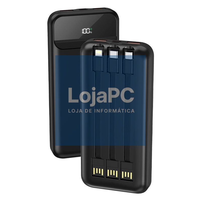 Universal External Battery Power Bank 10,000 mAh + Fast Charging 22.5W - 3A (3 connections) Black