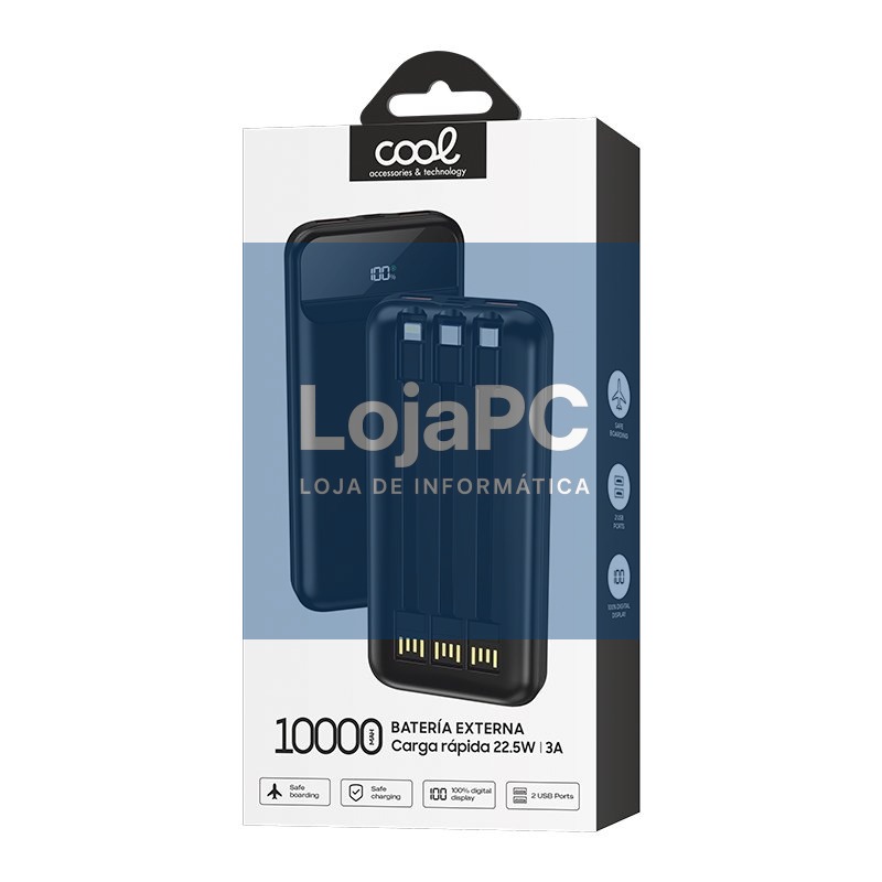 Universal External Battery Power Bank 10,000 mAh + Fast Charging 22.5W - 3A (3 connections) Black — imagem 2