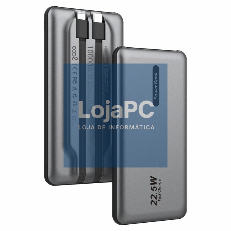 Universal External Battery Power Bank 10,000 mAh + PD 22.5W (2 connections) Grey