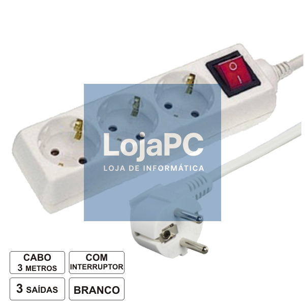 TOMADA ELÉTRICA C/ 3 SAÍDAS INTERRUPTOR 3M