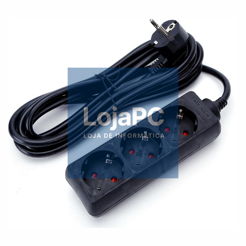 Tomada Elétrica 3x Schuko S/ Interruptor 3m
