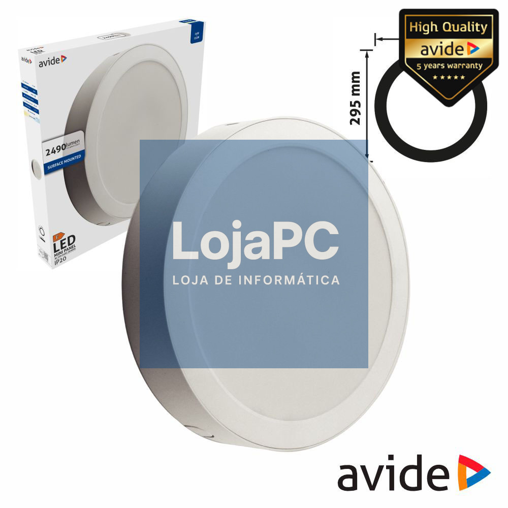 Painel LEDS Redondo Superficie 24W 295mm 6400K 2490lm AVIDE