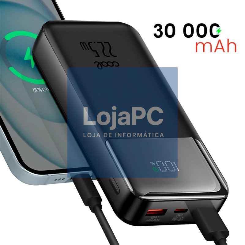 Universal External Battery Power Bank Fast Charging 22.5W 30,000 mAh (Tipo-C / Lightning) COOL Black — imagem 2