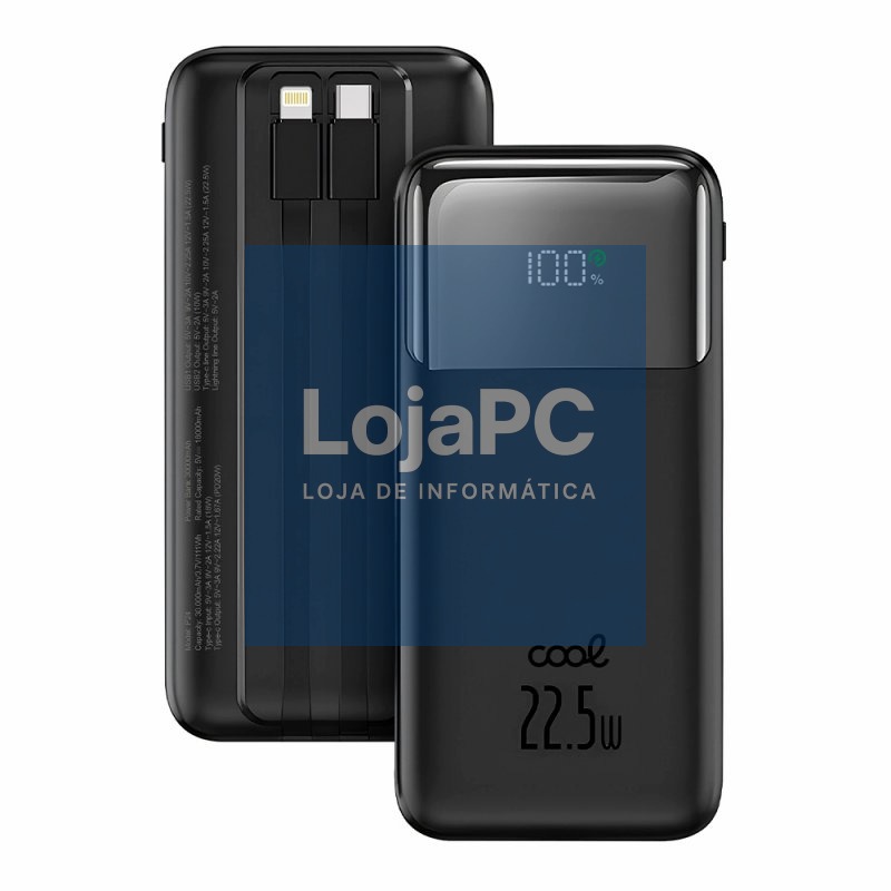 Universal External Battery Power Bank Fast Charging 22.5W 30,000 mAh (Tipo-C / Lightning) COOL Black