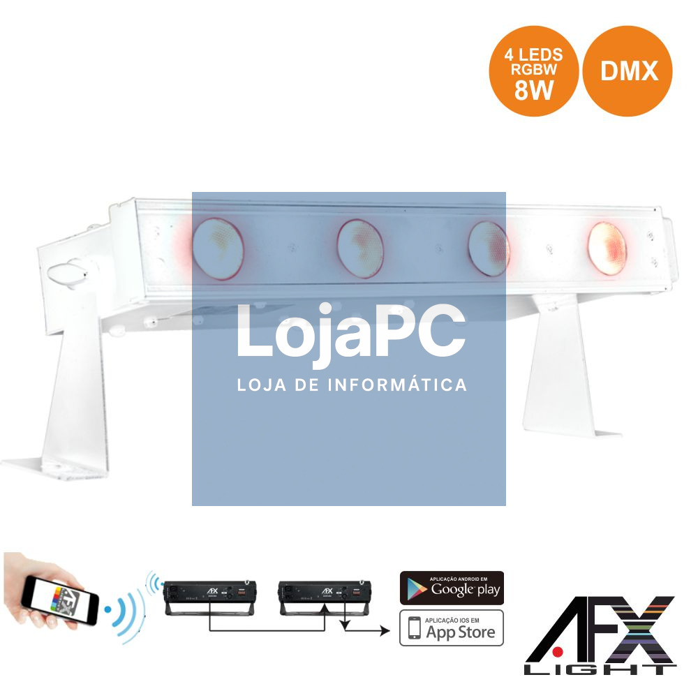 BARRA C/ 4 LEDS RGBW 8W SUPORTE BATERIA DMX BRANCO AFXLIGHT