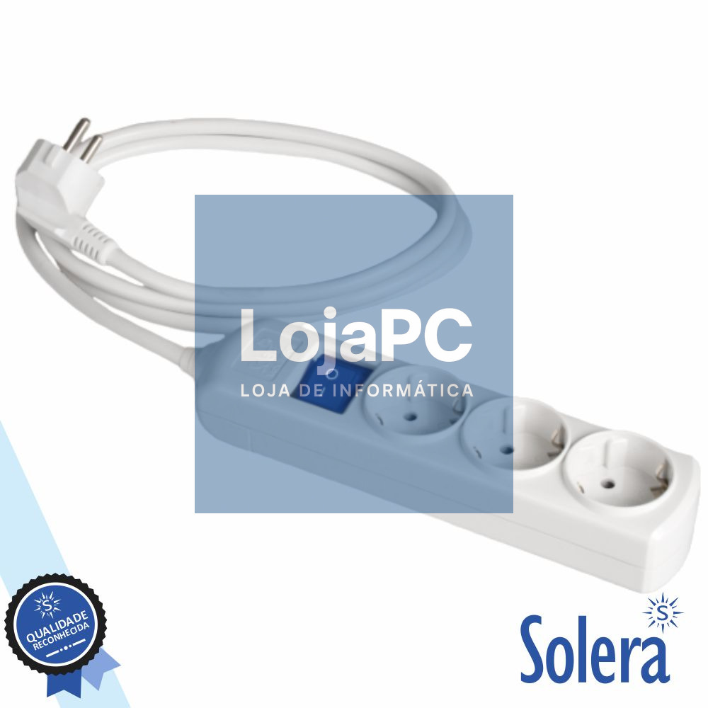 Extensão Elétrica 3x Schuko C/ Interruptor 2M Branco SOLERA