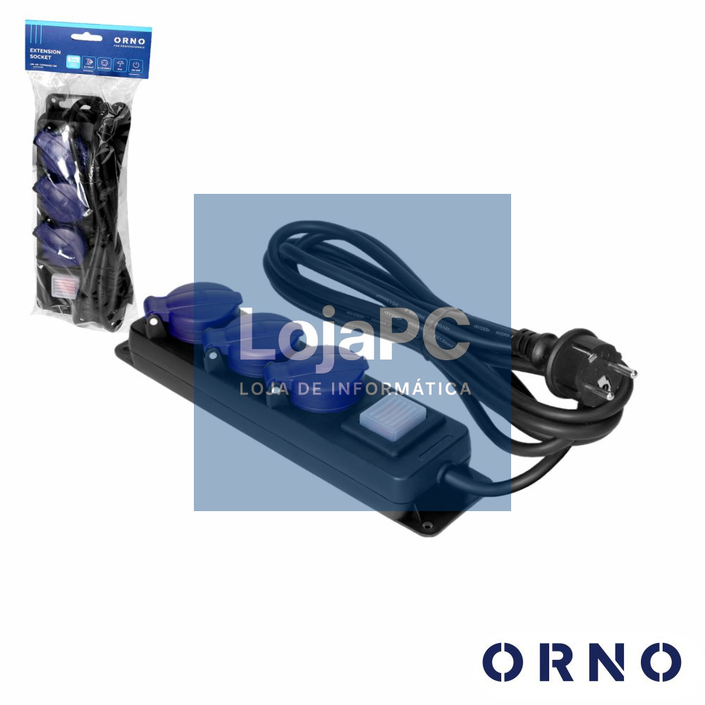Extensão Elétrica 3x Schuko C/ Interruptor 3m IP44 ORNO