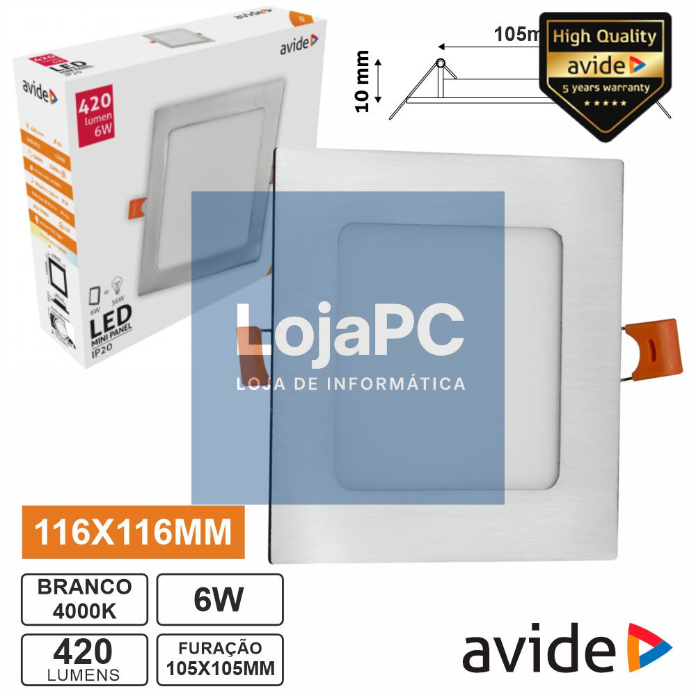 Painel LEDS Quadrado 6W 116mm 4000K 420lm AVIDE