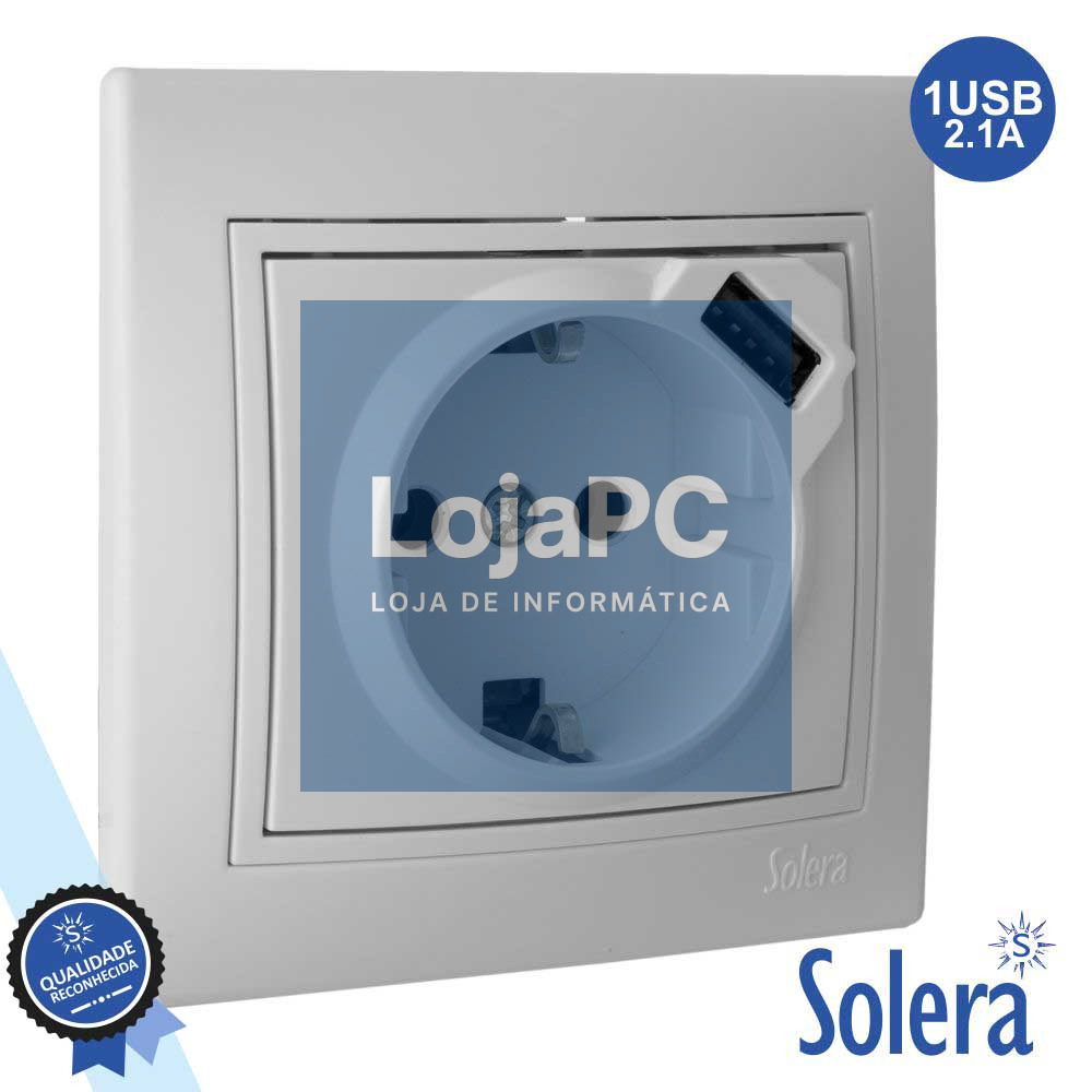 TOMADA ELÉTRICA ENCASTRAR C/ TERRA E 1USB 5V 2.1A SOLERA