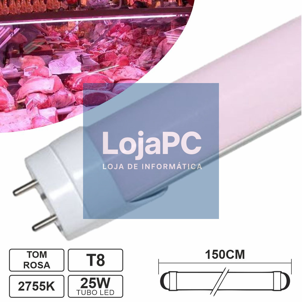 Lâmpada Tubular LED T8 25W 150cm 2250LM Rosa P/ Talho