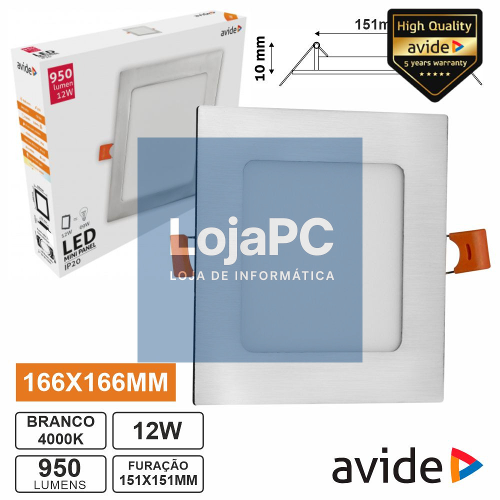 Painel LEDS Quadrado 12W 166mm 4000k 950lm AVIDE