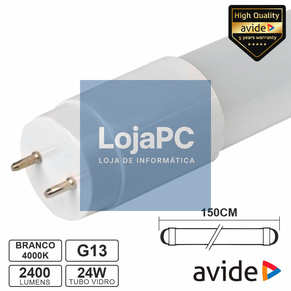 Lâmpada Tubular T8 24W 150cm LEDS G13 4000K 2400lm AVIDE