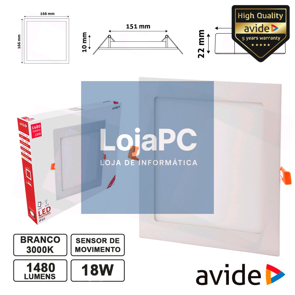PAINEL LEDS QUADRADO 18W 220MM 3000K 1480LM AVIDE