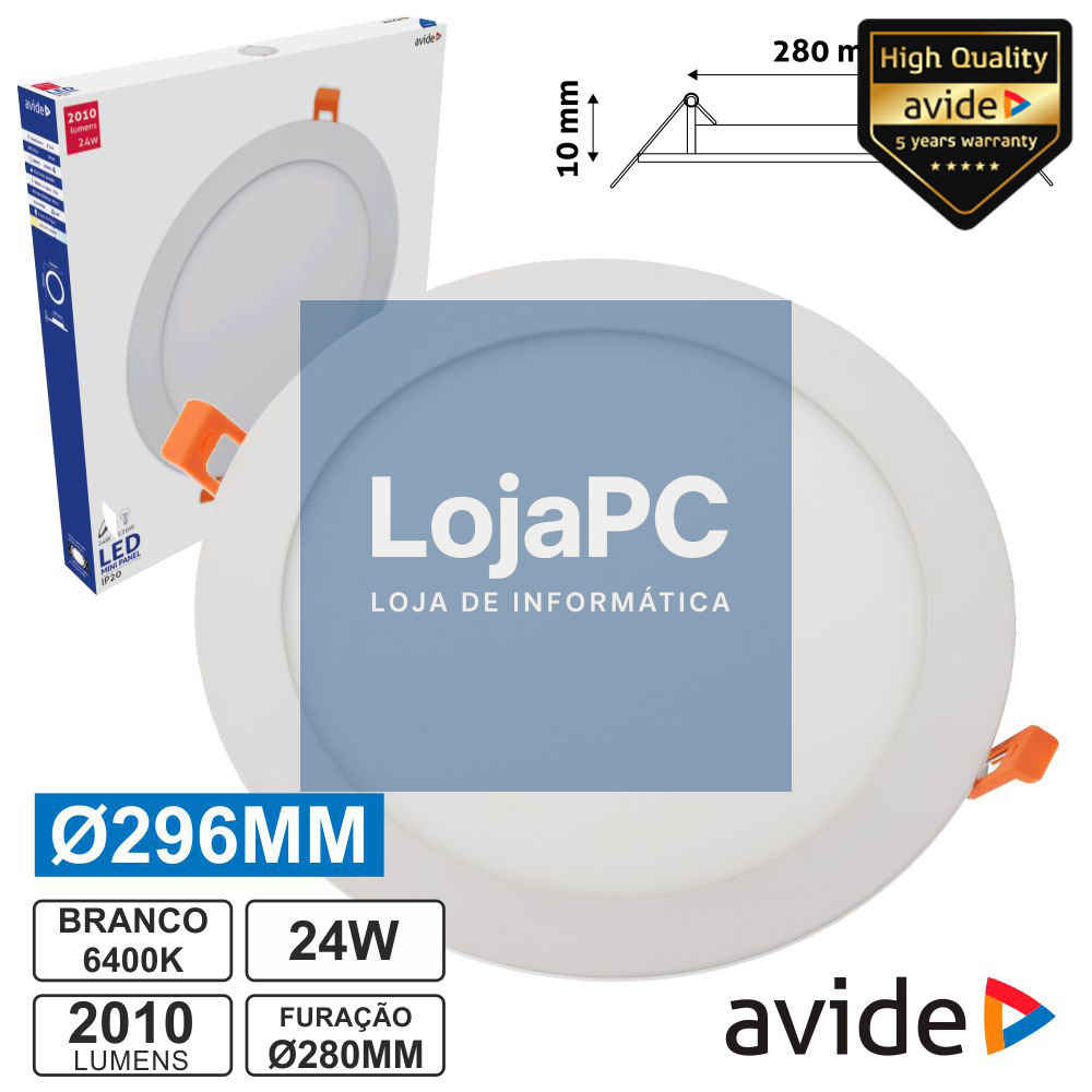 PAINEL LEDS REDONDO 24W 296MM 6400K 2010LM AVIDE