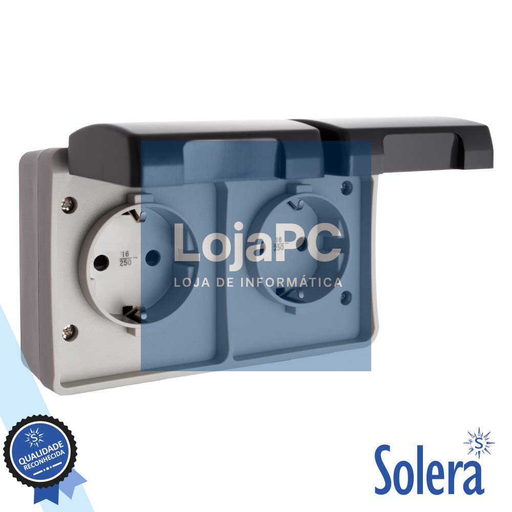 TOMADA ELÉTRICA SUPERFÍCIE DUPLA C/ TAMPA VDE IP54 SOLERA