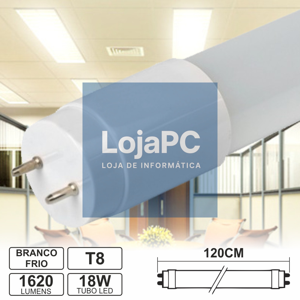 LÂMPADA TUBULAR 18W 120CM LEDS T8 BRANCO FRIO 1620LM