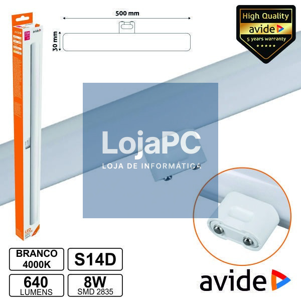 LÂMPADA TUBULAR 8W 50CM LEDS S14d 4000K 640LM AVIDE