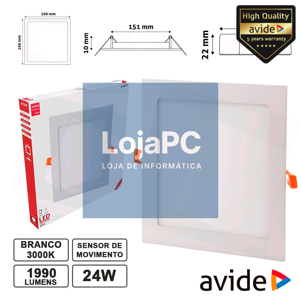 PAINEL LEDS QUADRADO 24W 291MM 3000K 1990LM AVIDE