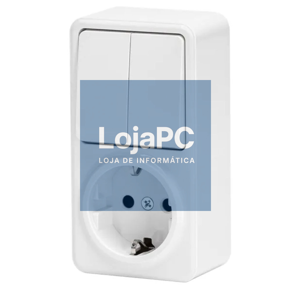 Tomada Elétrica 1x Schuko C/ Comutador Duplo Superfície